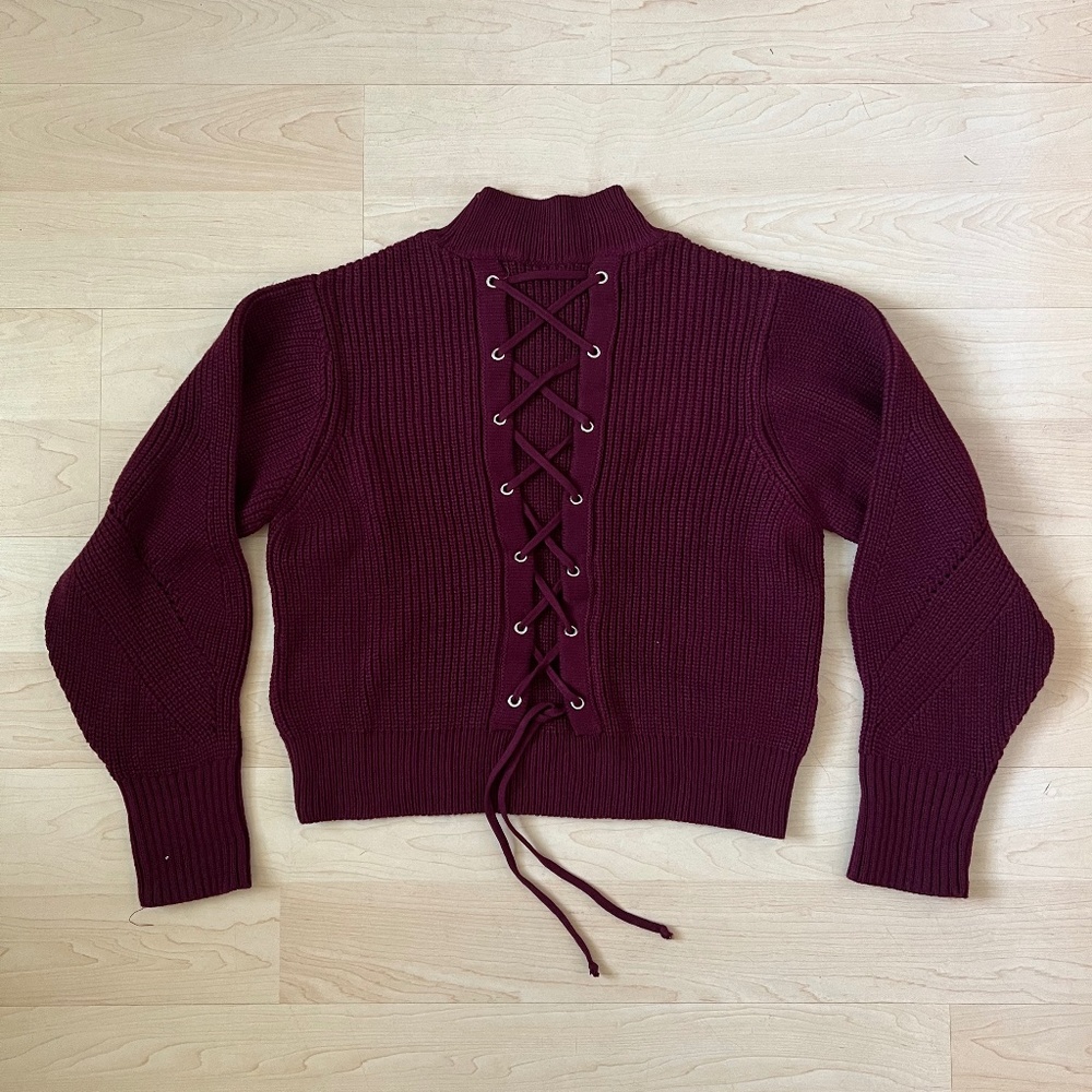 TOPSHOP Lace Up Back Mock Neck Sweater (size: US 10) **LIKE NEW**